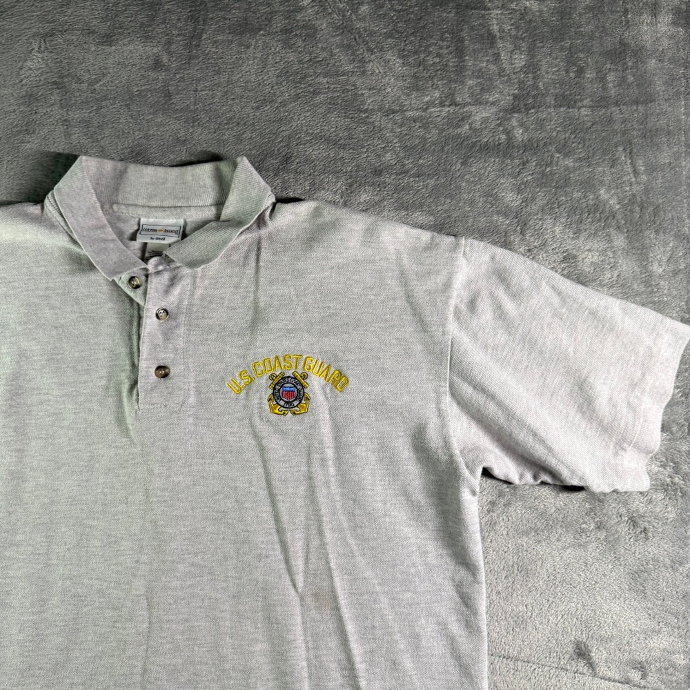 VTG Anvil US Coast Guard Embroidered Polo Shirt Mens Large Gray